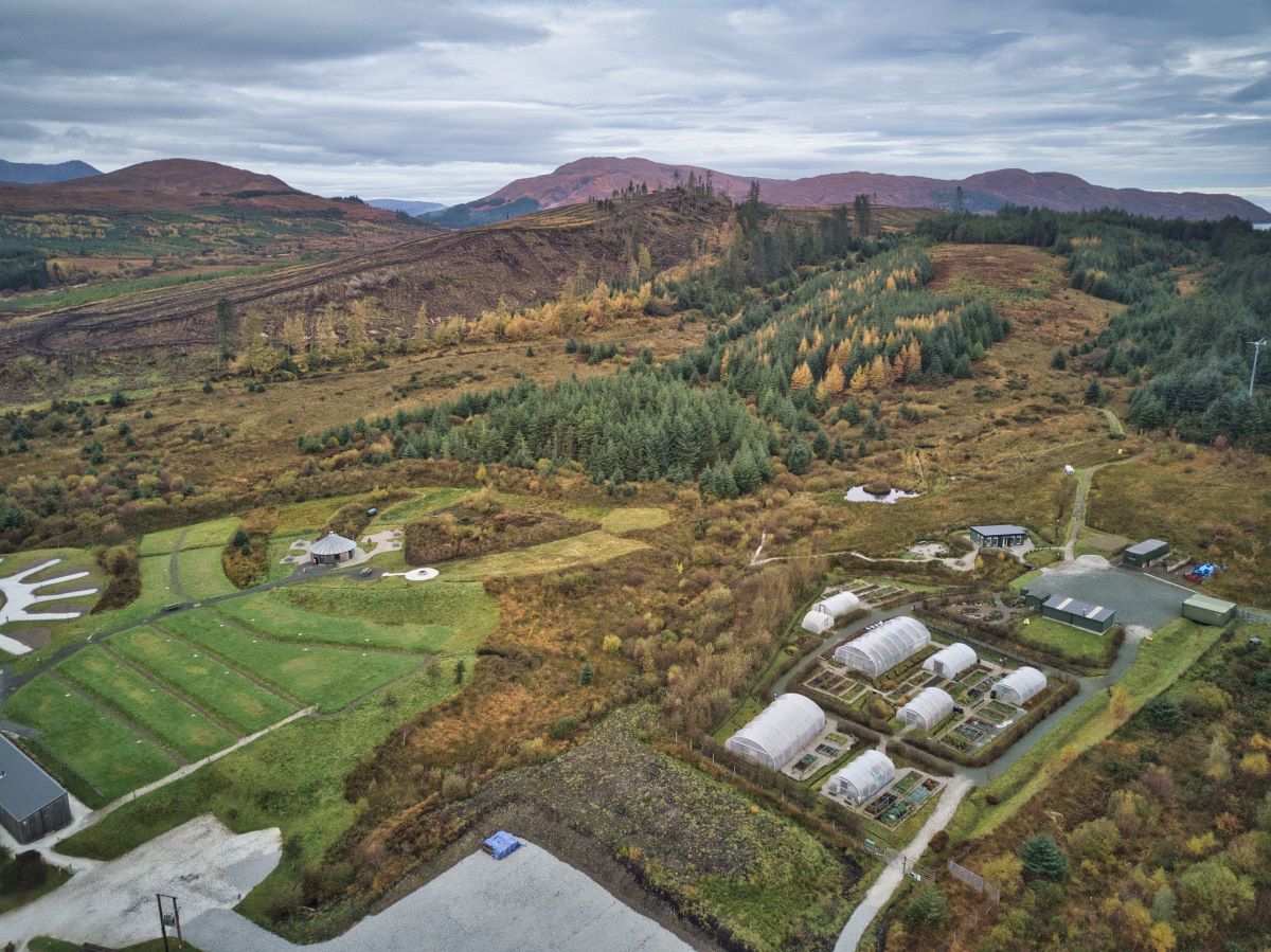 Aerial view showing woodland, Growers Hub and Camping Skye - RC 32 resize